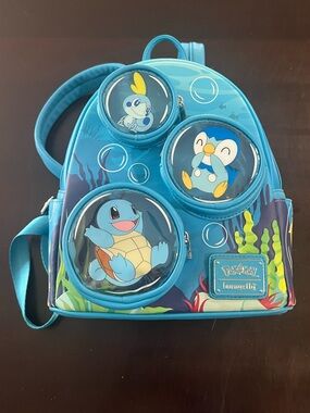 Loungefly Blue Pokémon Mini Backpack with Squirtle, Piplup & Sobble